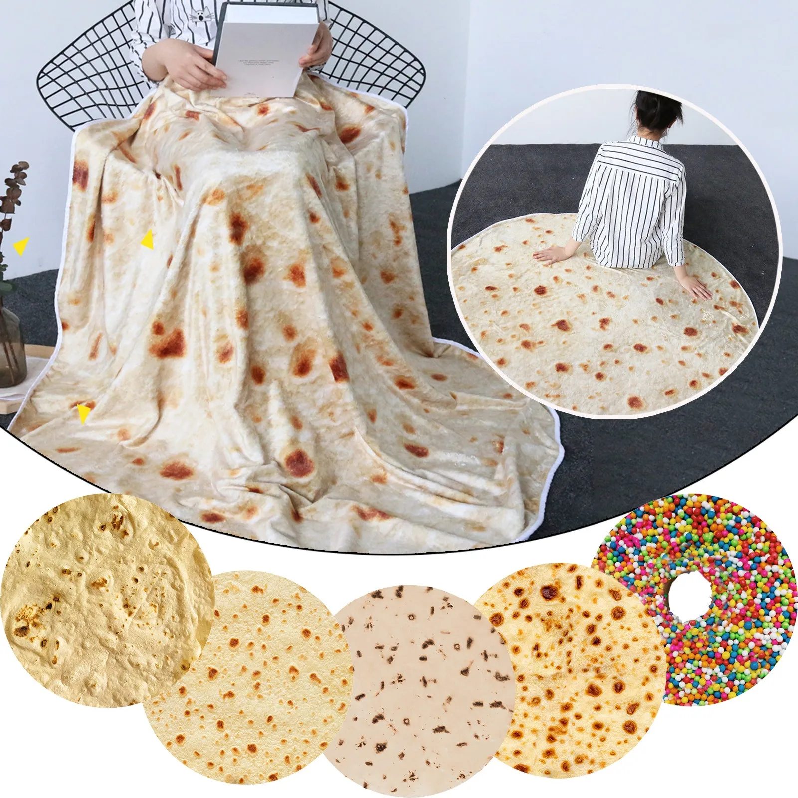 

Realistic Fun Food Taco Burrito Tortilla Blanket Soft Warm Flannel Throw Blankets Plush Bed Cover Novelty Gifts for Adult Child