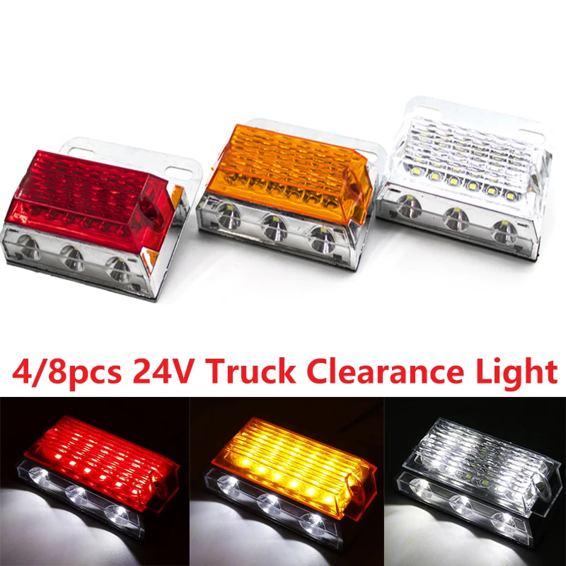 

4/8pcs 24V 15 LED Side Marker Lights Turn Signal External Clearance Squarde Warning Tail Light Signal Lamp 3 Modes Trailer Lorry