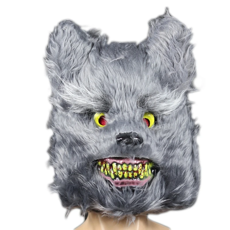 

Unisex Scary Bear Werewolf Cat Mask Bloody Plush Head Mask Cosplay Costume Props with Elastic Belt for Halloween Party