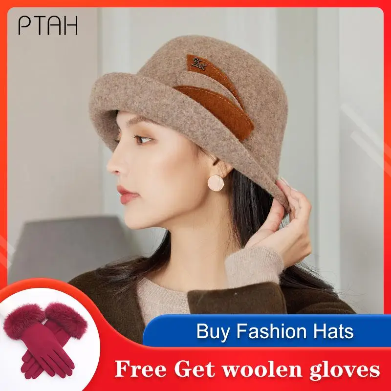 

Женские шерстяные шляпы [PTAH], винтажные шляпы в британском стиле для церкви, элегантные теплые мягкие твидовые шляпы для джентльменов, зима