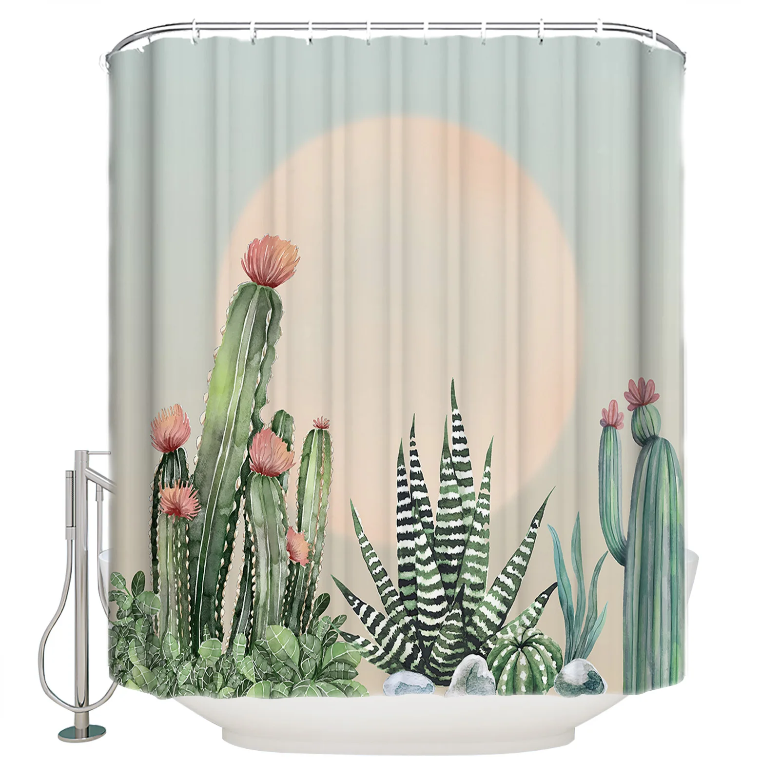 

Succulent Cactus Shower Curtain Eco-Friendly Bath Curtain with Hooks Polyester Waterproof Curtain Bathroom Decor