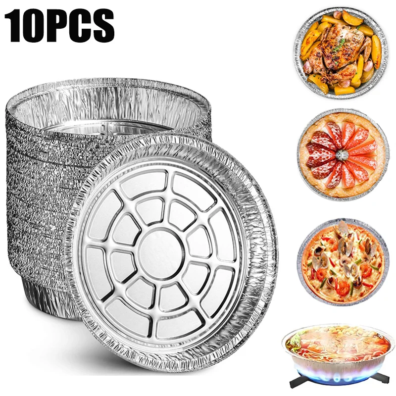 

F5 10pc Oil-Proof Aluminum Foil Tin Box Air Fryer Disposable Paper Liner Non-Stick Steaming Basket Kitchen Tool BBQ Pan Tray