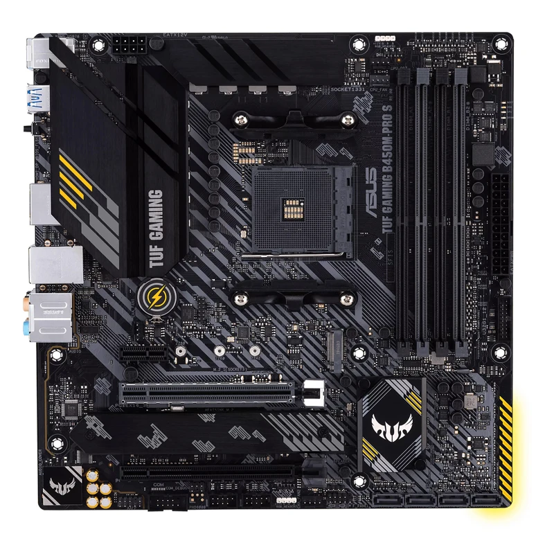 

ASUS TUF GAMING B450M-PRO S AMD B450 (AM4) Micro ATX Gaming Motherboard with PCIe 3.0, dual M.2, 10 DrMOS Power Stages, 1x2.5Gb