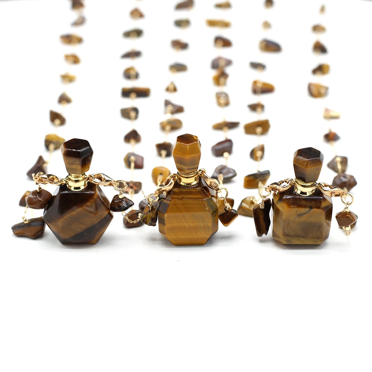 

Natural Tiger Eye Stone Perfume Bottle Pendant Necklace Faceted Geometric Essential Oil Vial Charms Jewelry Necklaces Women Gift