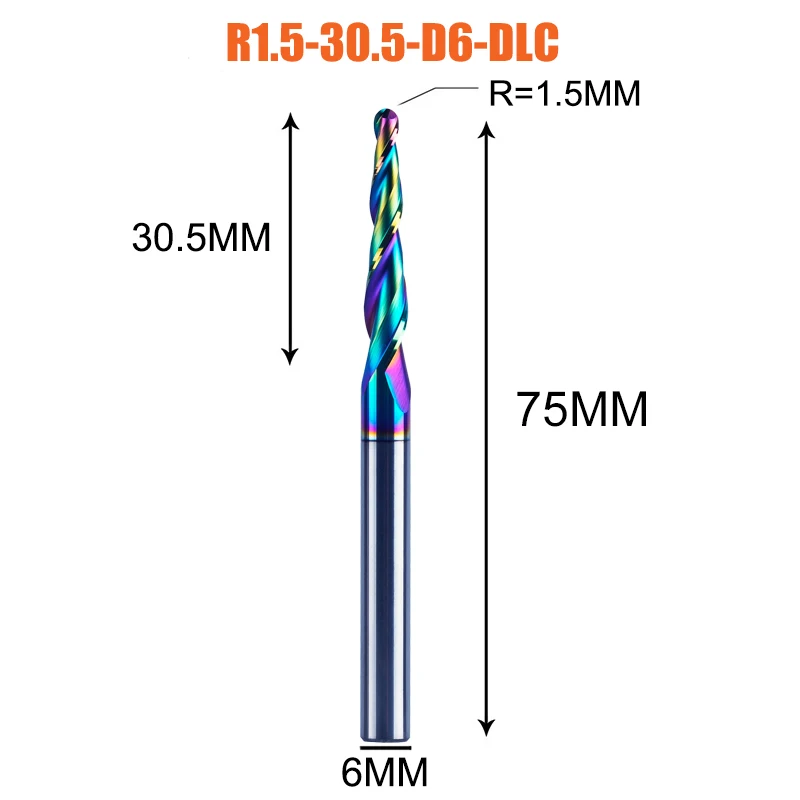 

Dreanique 1 шт., 6 мм, коническая сферическая насадка с хвостовиком, 2 канавки, фреза с DLC-покрытием, фрезы для дерева, металла, 3D-резьба, концевая фреза