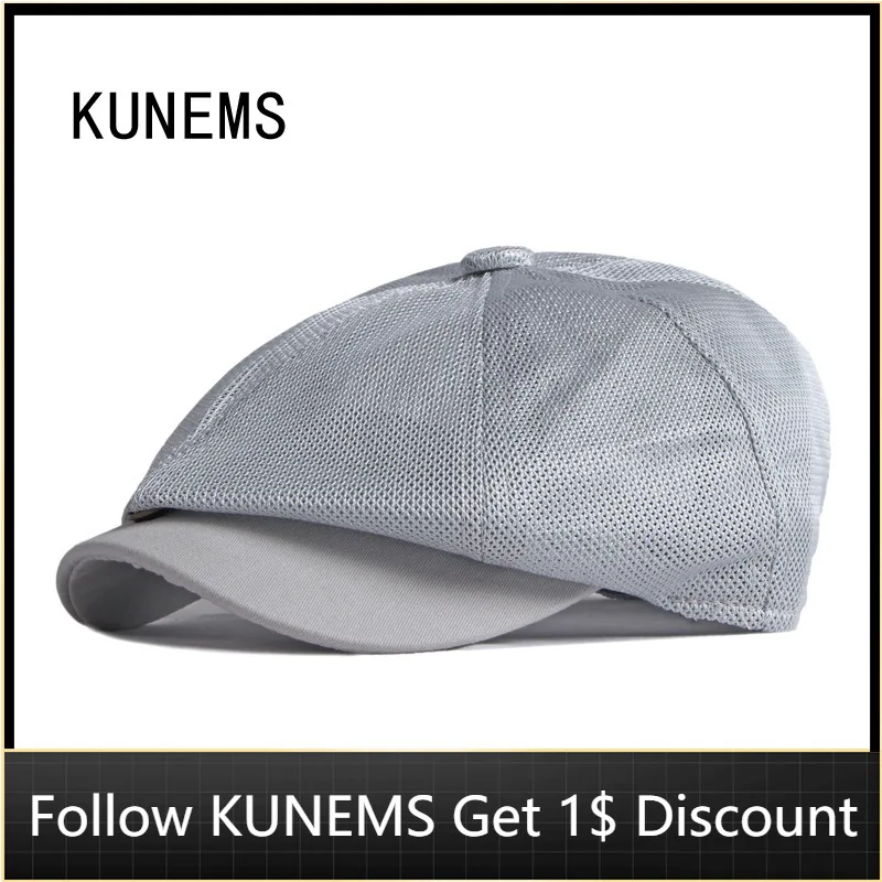 

KUNEMS Fashion Beret Hollow Mesh Octagonal Hats for Men Boinas Sunmmer Casual Retro Pointed Cap Solid Dad Hat Unisex Gorras