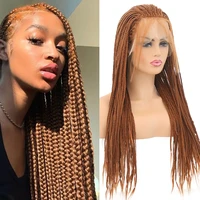 glueless synthetic box braids wigs lace front for black women natural brown wig braided lace frontal wigs hair cosplay daily use