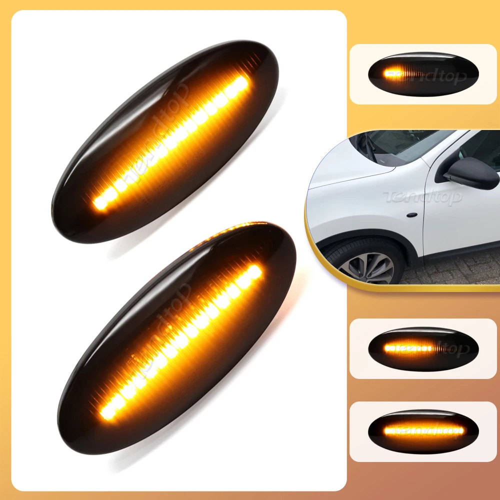 

2pcs LED Dynamic Side Marker Turn Signal Light Lamp For Nissan Qashqai J10 X-trail T31 Cube Juke Leaf Micra Micra K13 Note E11