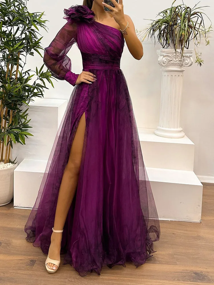 Платье макси с косым воротником