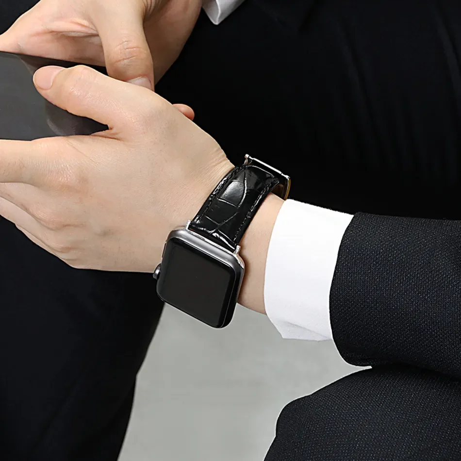 Leather band For Apple watch Ultra 49mm 44mm 40mm correa para 42mm Crocodile bracelet iWatch series 8 7 4 5 6 se 41mm/45mm strap