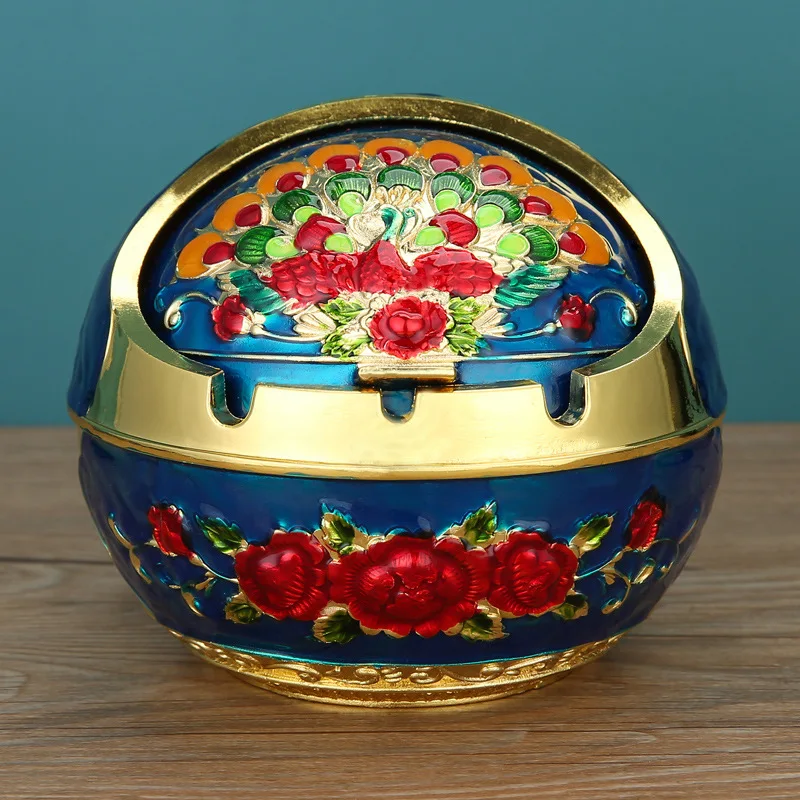 Пепельница из цинкового сплава, металлическая с крышкой, защита от падения, ветрозащитная пепельница для дома, гостиной, чайной комнаты, украшение стола, подарок на день рождения (art.: 3920cd49dd985) - 3920cd49dd985