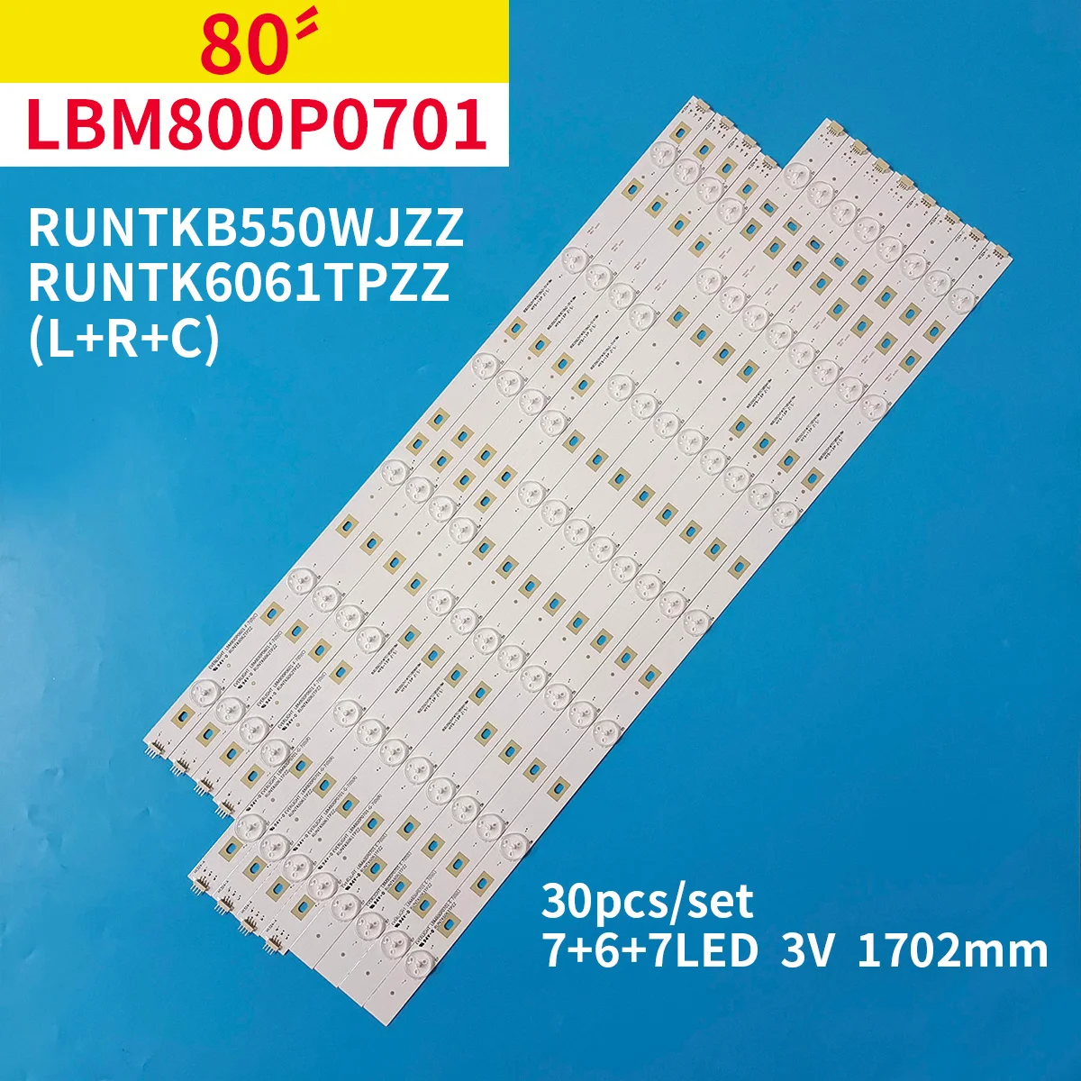 

Новинка, 30 шт./1 комплект, Светодиодная лента для подсветки, 20 ламп, 3 в для SHARP 80 дюймов TV LBM800P0701(L + R + C) RUNTKB550WJZZ RUNTK6061TPZZ