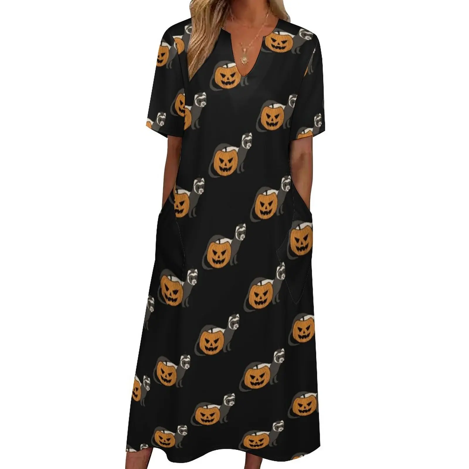 

Милое Платье «хорька», дизайнерское пляжное макси-платье на Хэллоуин с V-образным вырезом, пляжные длинные платья в стиле бохо на заказ, улич...