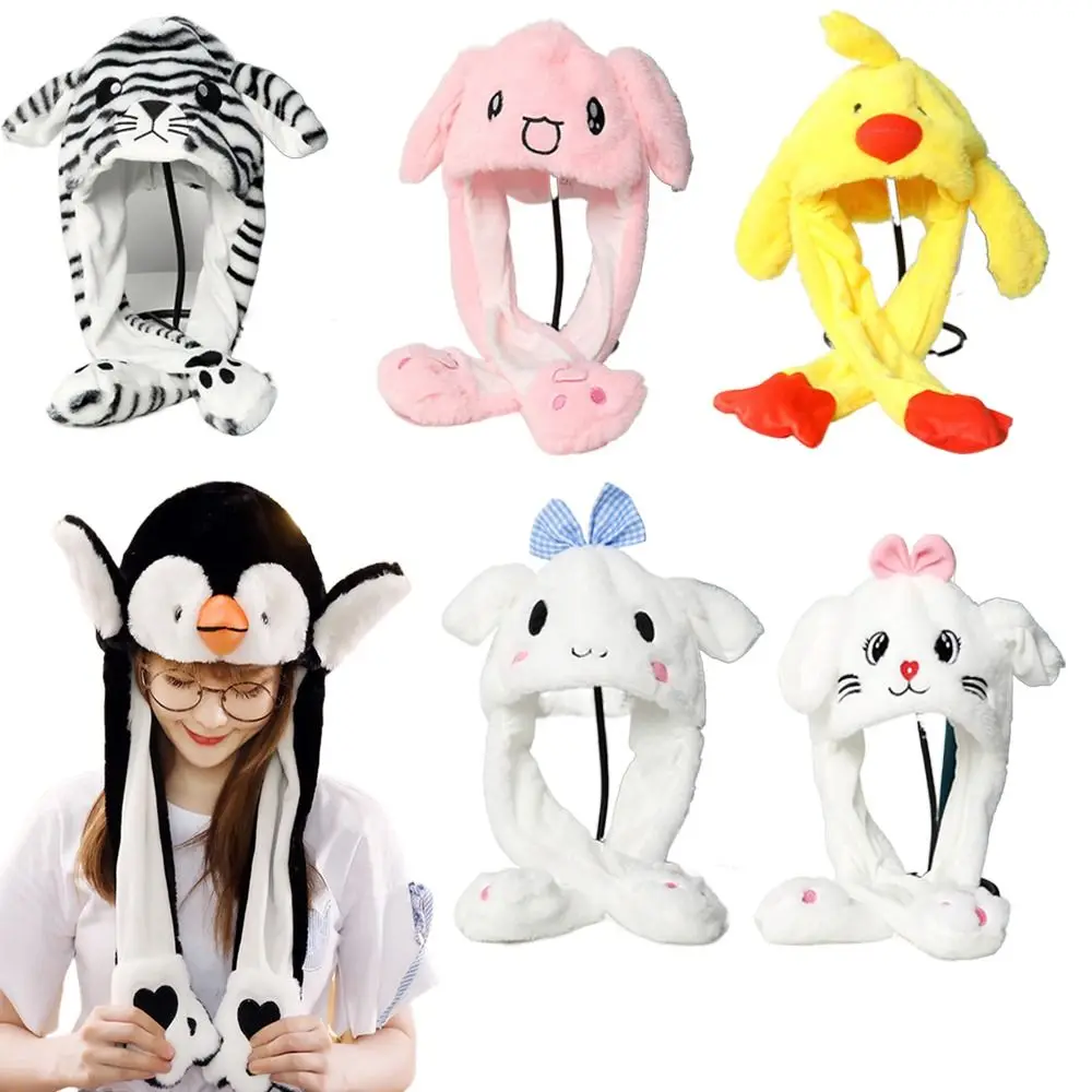 Women &Men Kids Adult Cap Gifts Funny Toys Winter Hats Bunny Ears Hat Plush Moving  Hat Movable Ears Airbag Cap
