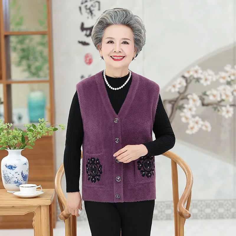 Жилет женский из искусственной норки шерстяной с V-образным вырезом - купить по