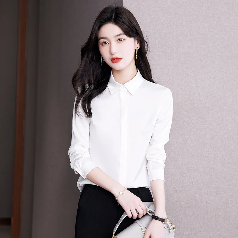 Spring And Autumn New Commuter Professional Underlay Top Fashion Korean Versatile Thin Long Sleeve Single Breasted Chic Shirt