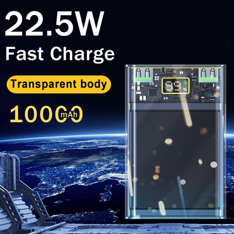 

10000mAh High Capacity Power Bank External Battery For Iphone14 13 22.5W Fast Charging Powerbank With Digital Display For Huawei