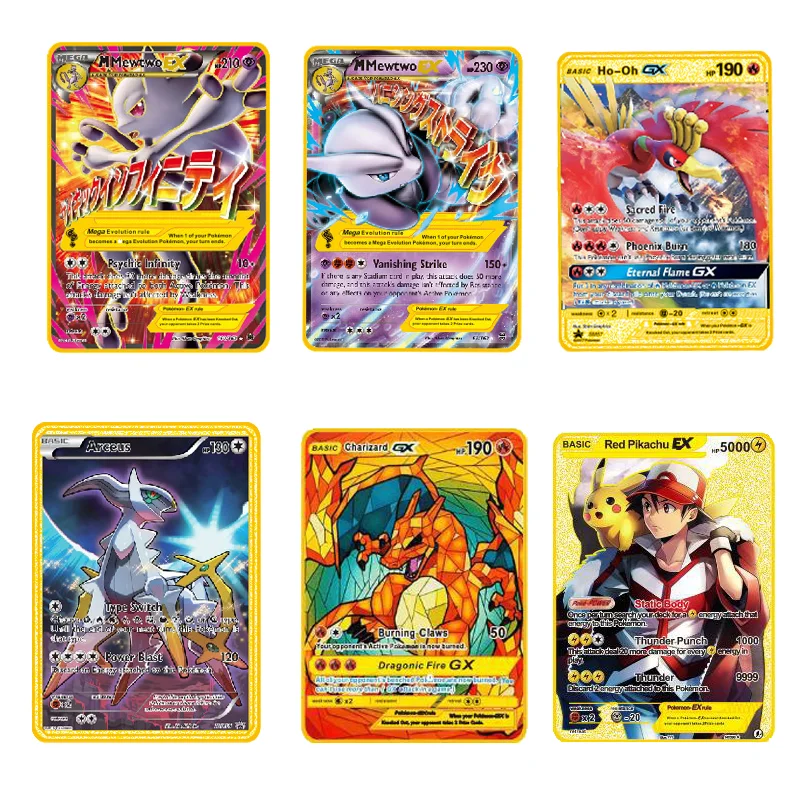 

Новая Коллекционная золотая металлическая карта Pikachu Mewtwo Charizard Mew Покемон Иви, Mega Vmax Gx GenⅠ, боевые карты, аниме подарки, игрушка