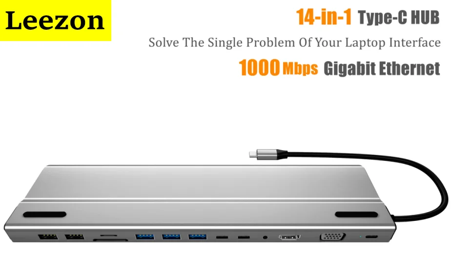 

USB-концентратор 14 в 1, Тип C, HDMI, RJ45, VGA, SD