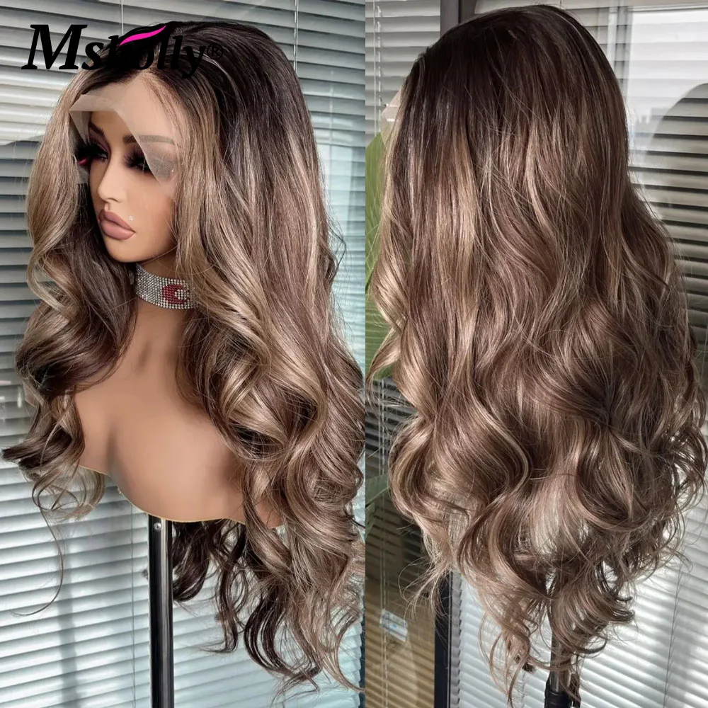 Рождественский мелированный шоколадно-коричневый объемная волна 100% парик из