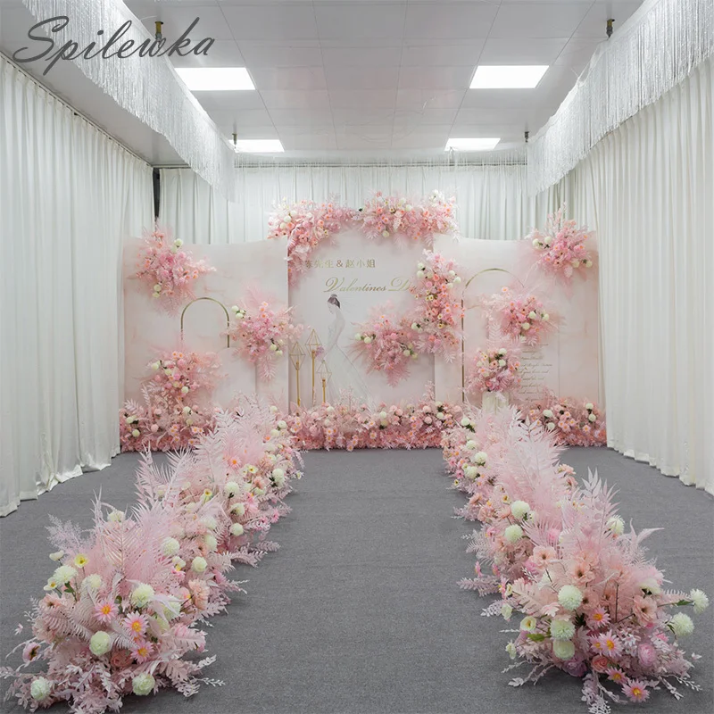 

Spilewka PinkWedding Floral Arrangement Artificial Flower Row Table Flower Road Lead T Stage Backdrop Corner Flower Ball Custom