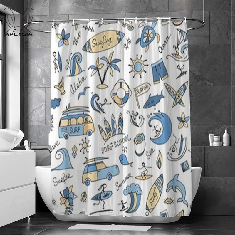 

Cartoon Children's Animated Pictures Customization Shower Curtains Polars Bear Trucks Submarine Polar Bears Beach Sunset Dolphin