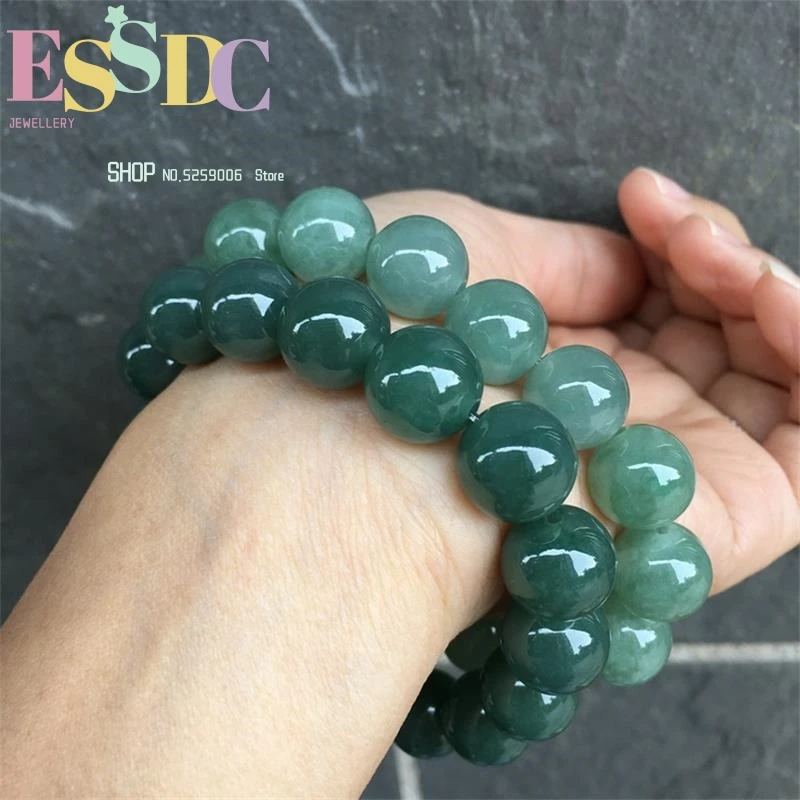 Natural Myanmar Green Hand Carved Round Beads  For  Emerald Jadeite Jade Women Bracelet 10mm 13mm