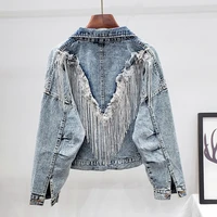 dropshipping jacket woman outerwear fringed sequined denim jacket retro loose short jeans jacket top new arrival 2022 sale items