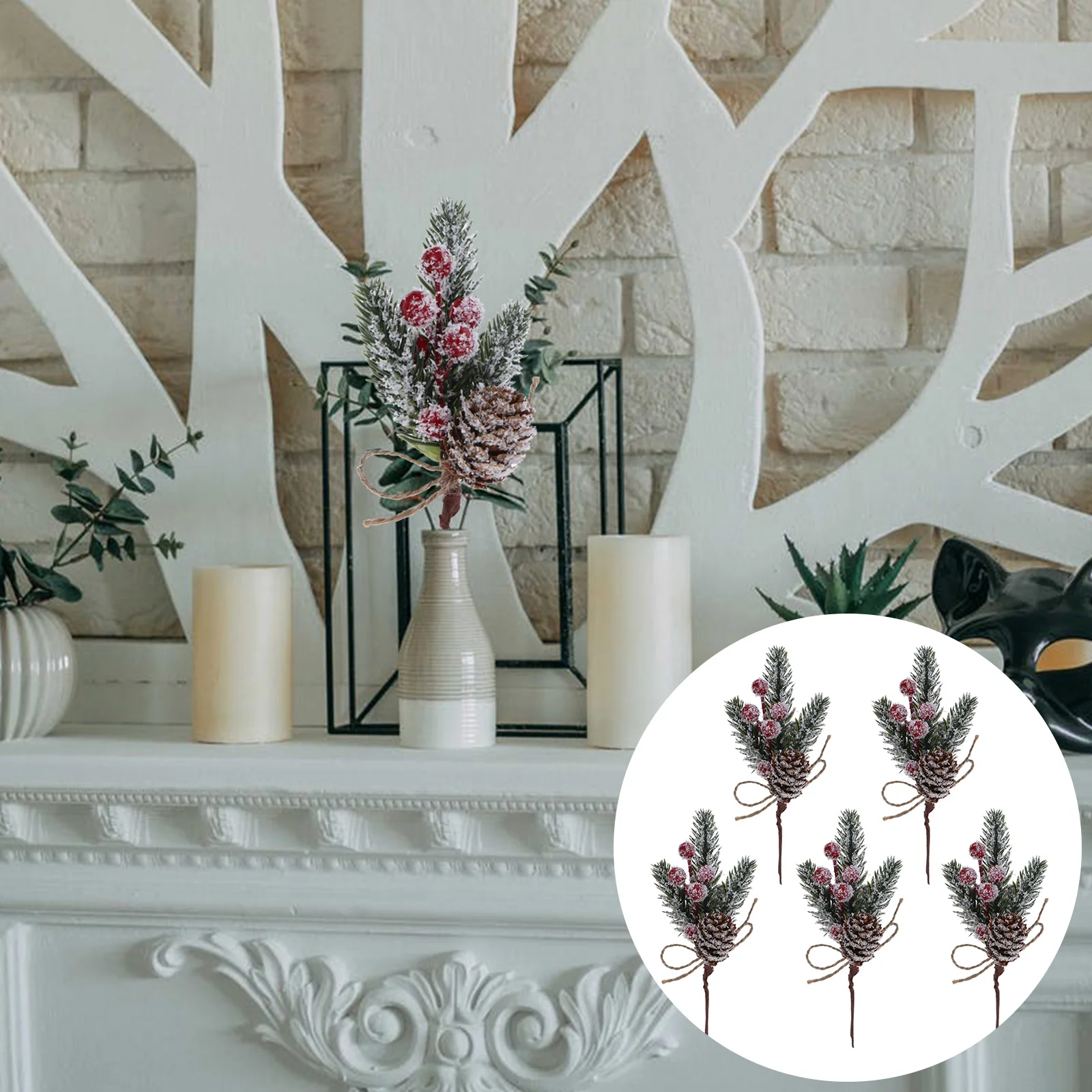 

Picks Pinebranches Berry Flower Stem Berries Diy Christmas Fruit Frosted Pinecone Red Snowy Garland Arrangements Twigs Craft