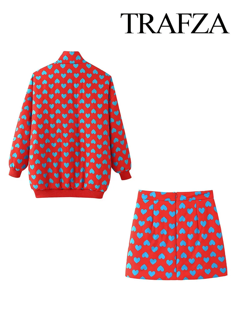Женский хлопковый костюм TRAFZA повседневный пиджак на молнии с принтом сердечек и