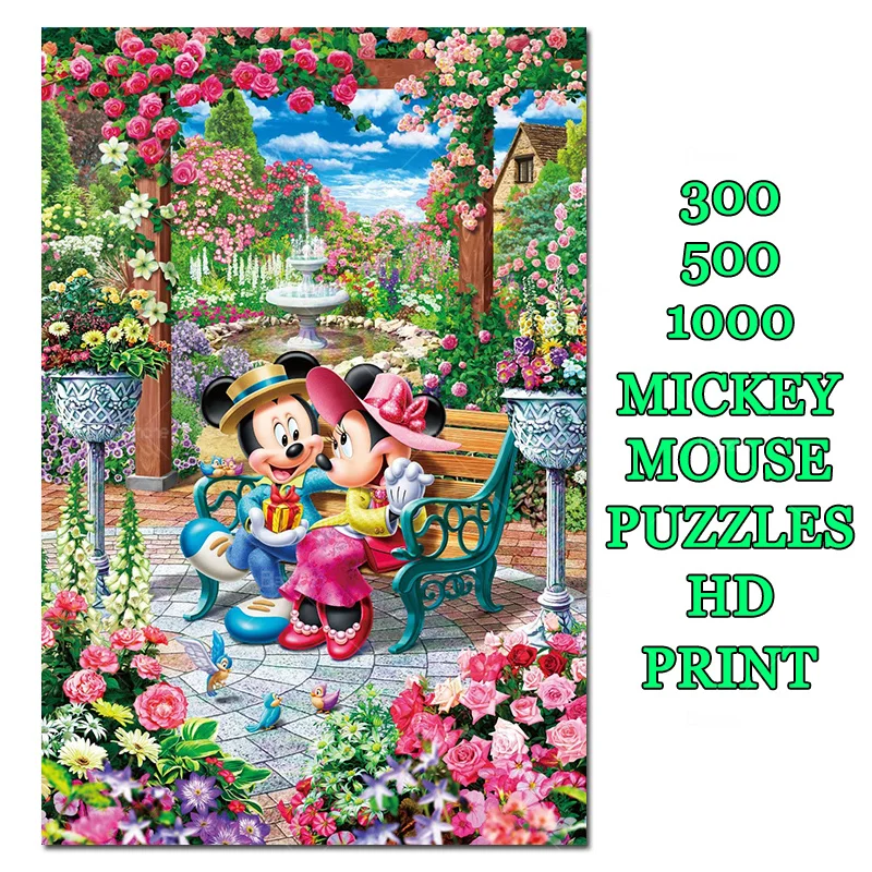 

Mickey Minnie Mouse Disney Cartoon Garden Flowers Dating 300 500 1000PCS Puzzle Paper Jigsaw For Girls Kids Teens Friends Gift