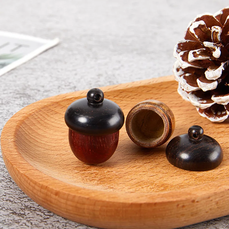 

Wooden Mini Pill Box Pine Cones Shape Sandalwood Hollow Bottle Rescue Container Storage Box Candy Pill Case Keychain Pendant