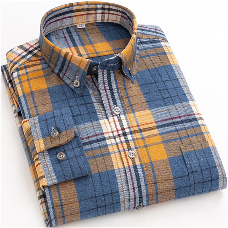 Men's Thick Shirts Plaid Shirts Casual Long Sleeve Striped Buttons Fashion Shirts