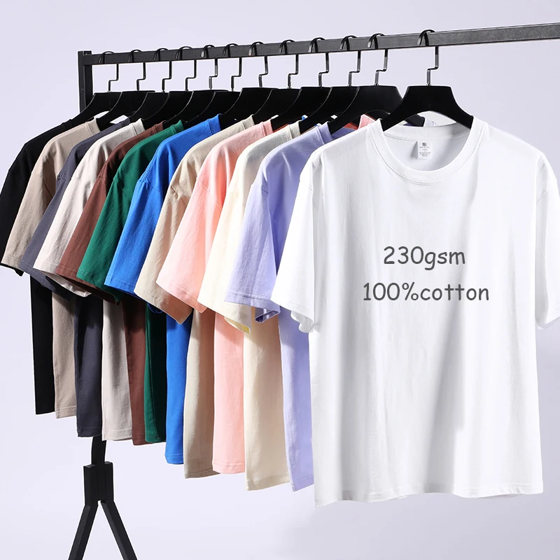 

T-shirt 230gsm Drop-shoulder Tee Mens Large Size Short Sleeve Summer 100% Cotton Tops Solid Color Casual Male T-Shirts Oversized