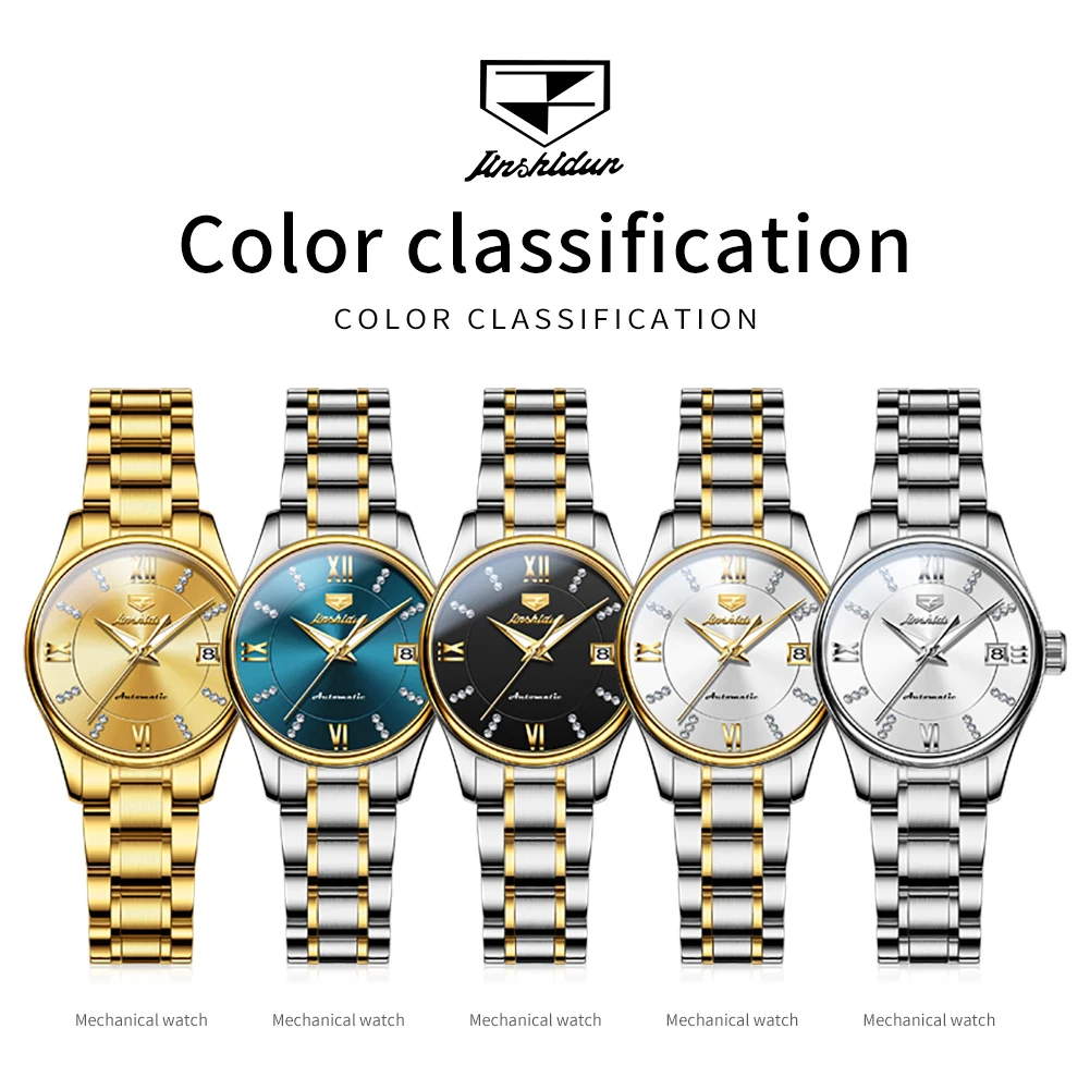 2023 New TAXAU Automatic Mechanical Watch For Women Fashion Rhinestone Stainless Steel Dual Calendar Classic Ladies Wristwatch