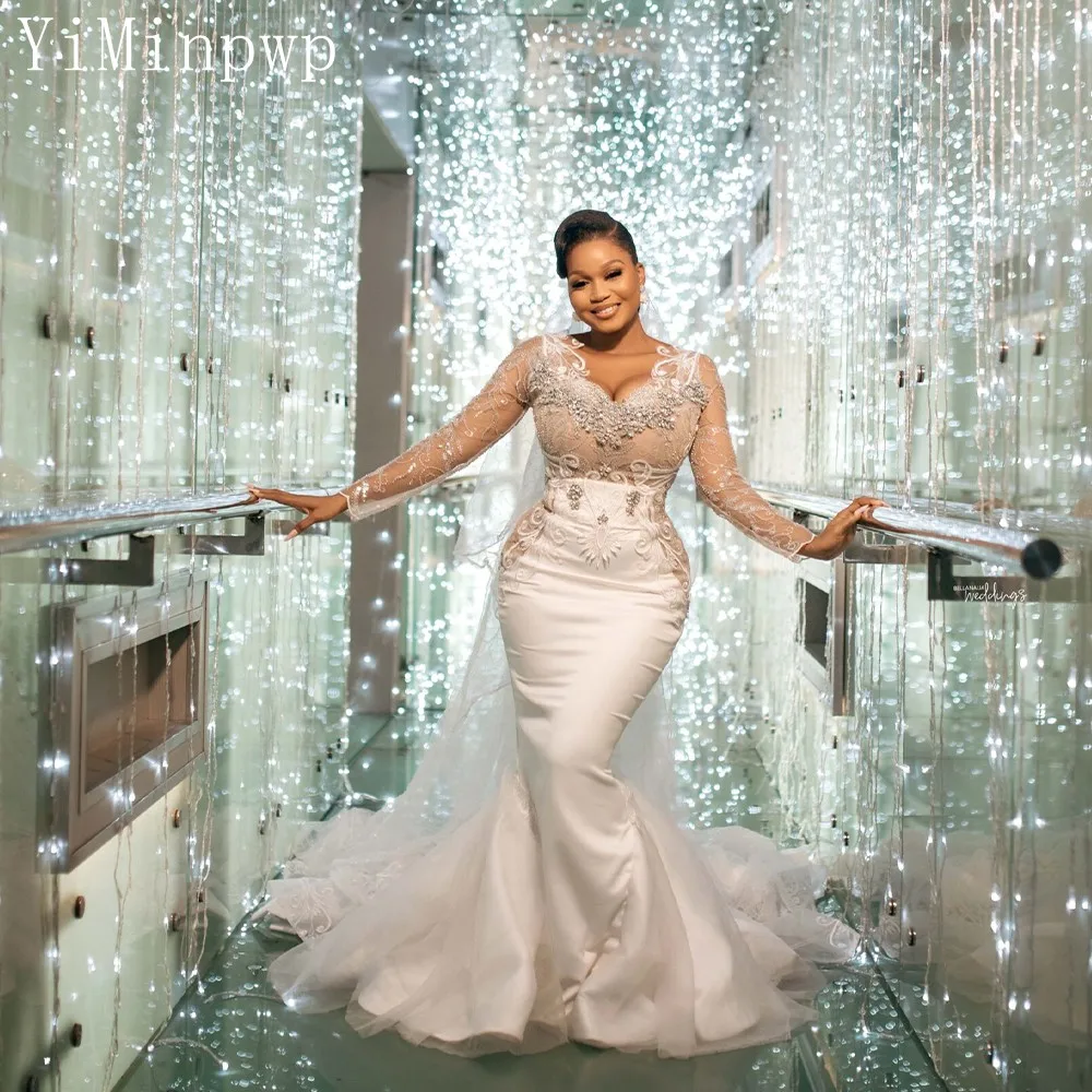 

Женское свадебное платье с юбкой-годе, кружевное платье с V-образным вырезом и длинным рукавом, со шлейфом, иллюзионный лиф, садовое платье н...