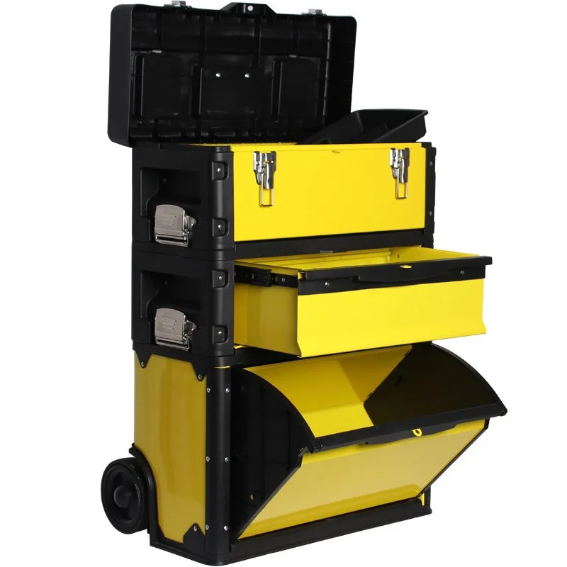 Pull Rod Hardware Toolbox Metal Suitcase Repair Tools Professional Car Tools Mechanical Workshop Toolbox with Wheels Drawer Boxs