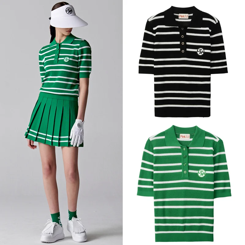

2023 Golf Skirt Ladies Knitted Suit Short Skirt Pants Breathable Slim Short Sleeve Knit Golf Tops