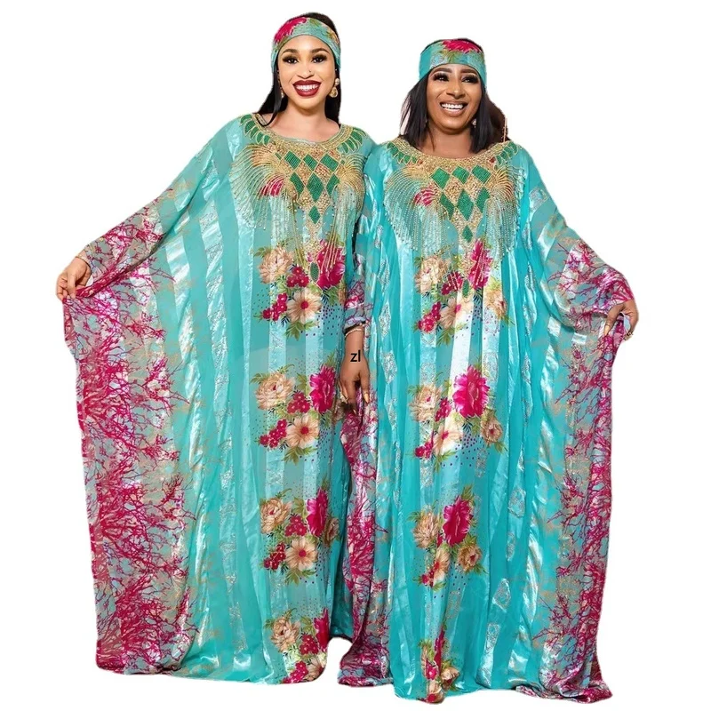 

2022 Summer New African Chiffon Dresses Plus Size Women Boubou Muslim Kaftan Abayas Wedding Party Ankara Dashiki Outfits