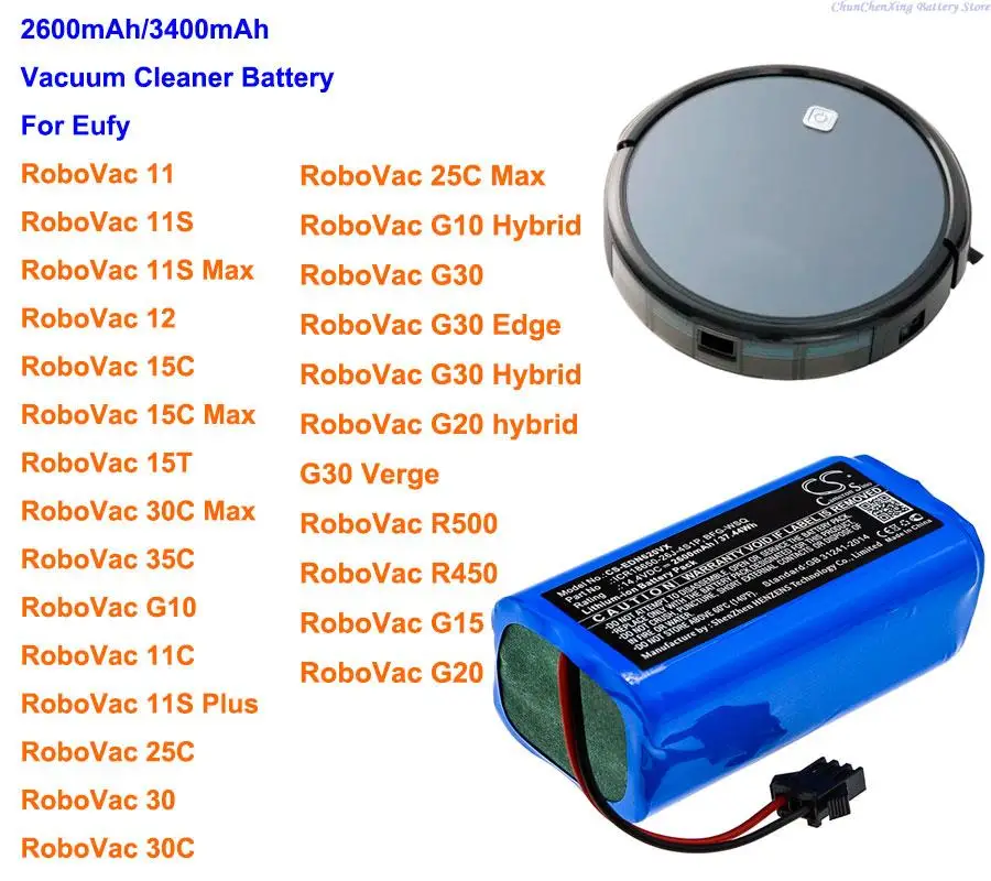 Аккумулятор OrangeYu 2600 мАч/3400 мАч для Eufy RoboVac 11,11S,11S Max,RoboVac 12,15C,15C Max,15T,30C Max,35C,G10,11C,11S Plus,25C