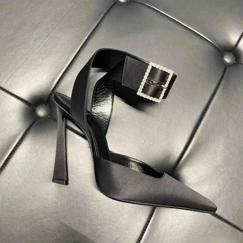 Rhinestone Square Button High Heels 2023 Spring New Chunky Heel Sandals Strap Single Shoes Fashion High Heels Women