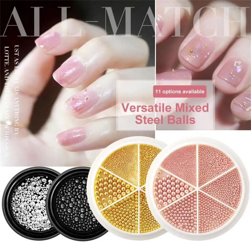 

Nail Jewelry Steel Ball Nail Art Decoration 6 Grid Different Sizes Mixed Turntable Jewelry Gold Pink White Black Grey Manicure