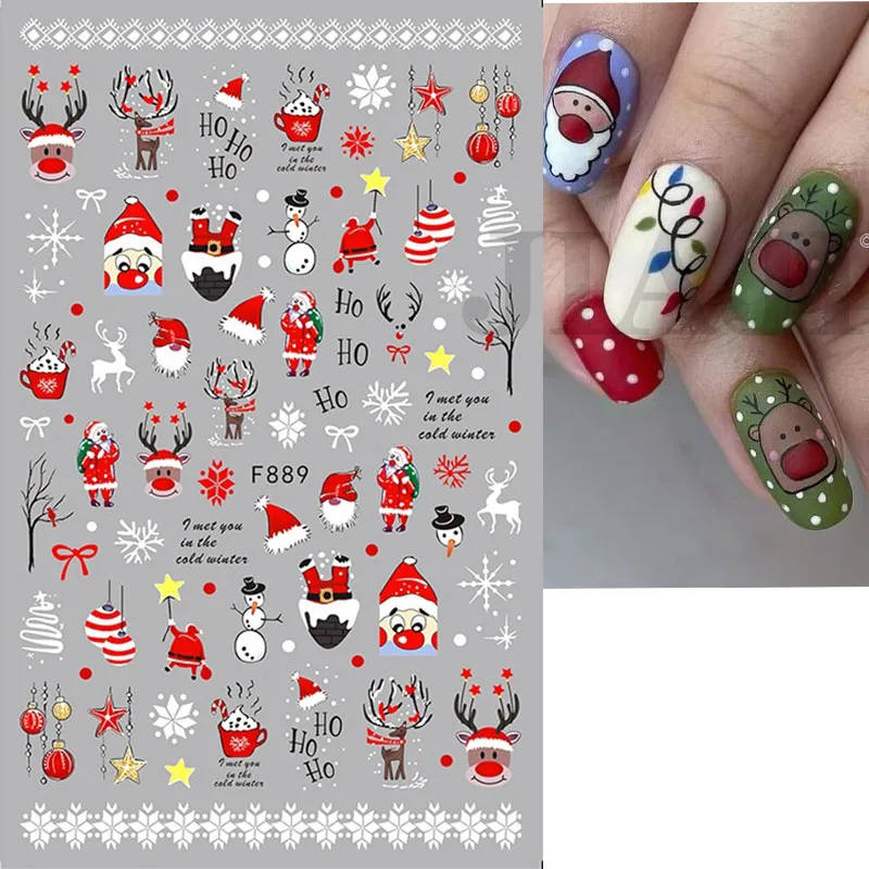 

Рождественские 3D наклейки для ногтей, зимние снежинки, искусственные деревья, Мультяшные клейкие слайдеры, аксессуары для дизайна ногтей, н...