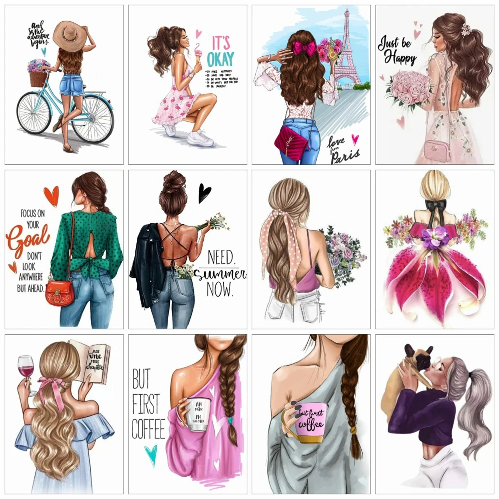 

Алмазная живопись Huacan С полным текстом для женщин, полноформатная/круглая вышивка, мозаика для девушек, мультяшная Настенная Наклейка