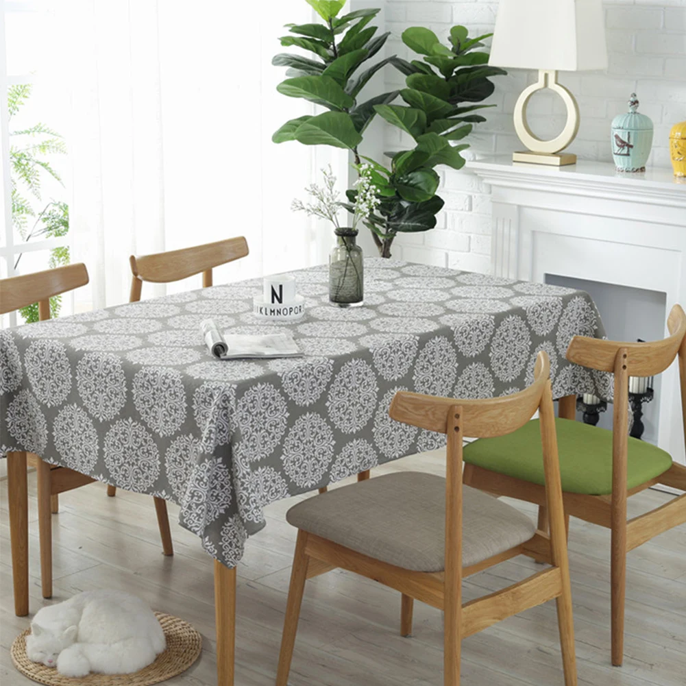 

140/180/220/250cm Stain Resistant Dinner Dust-Proof Cotton Linen Elegant Cover For Kitchen Dinning Square Tablecloth Retro