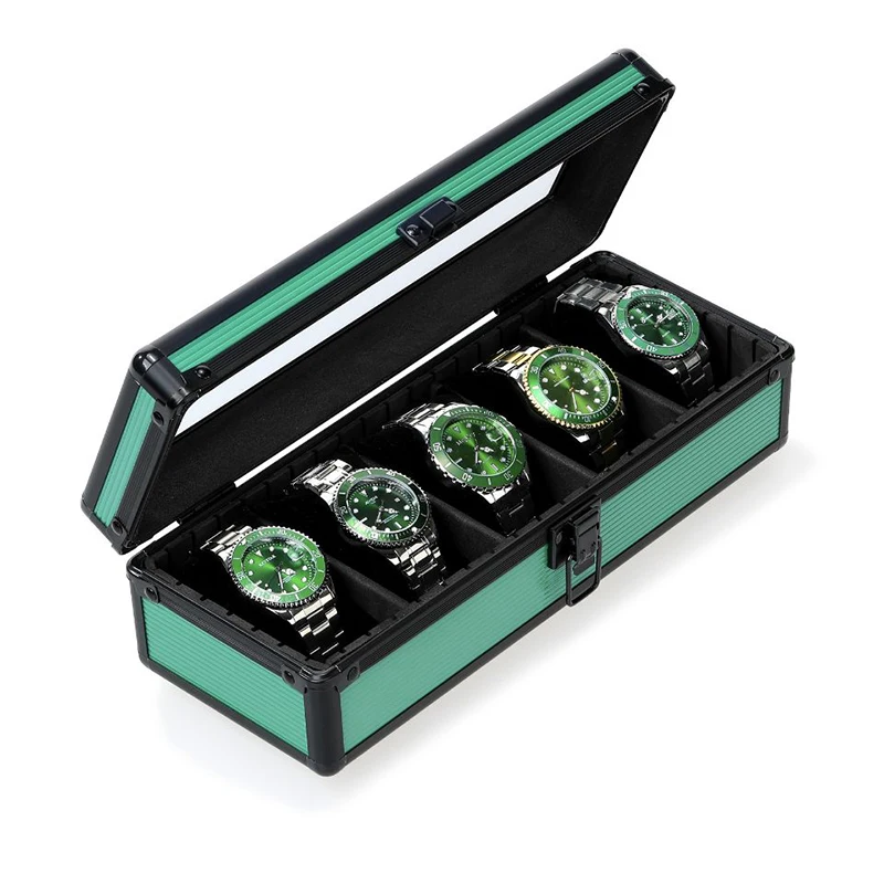 

5 Digits Luxury Aluminum Watch Boxes Storage Organizer Box Men Watches Dark Green Watch Box Display Cabinet Case Showcase