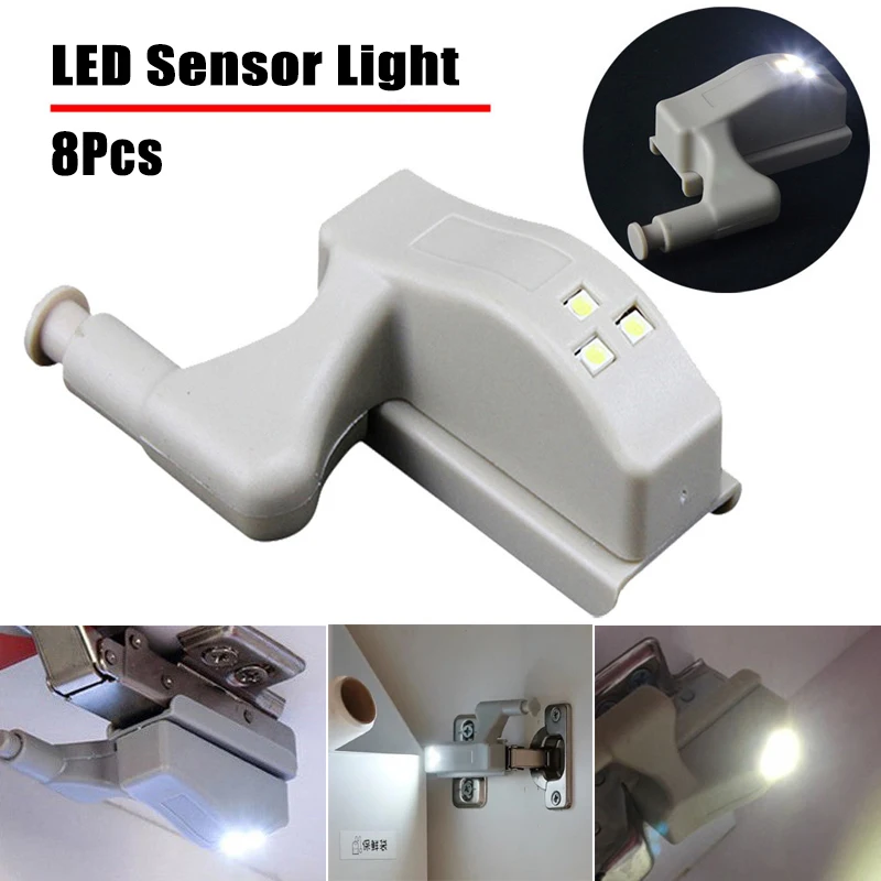 

8Pcs 3 Leds Sensor Light Battery Under Cabinet Hinge Night Lights for Cupboard Closet Wardrobe Kitchen Bedroom Door Night Lamps