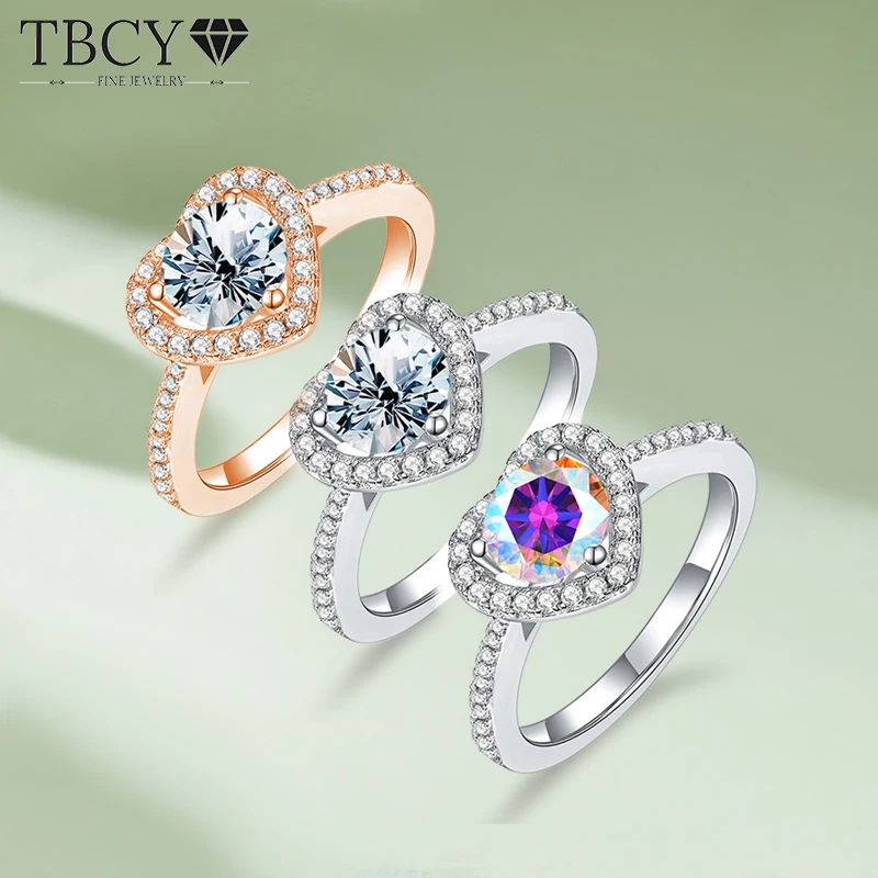

Женское Обручальное кольцо с муассанитом TBCYD, роскошное кольцо из серебра 925 пробы с бриллиантом с огранкой в форме сердца D, 1/2 карата, ювелирные украшения