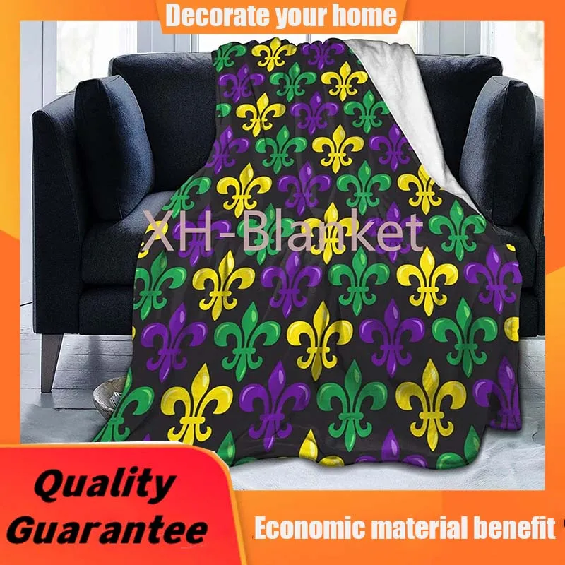 

Mardi Gras Colorful Fleur De Lis Full Fleece Throw Cloak Wearable Blanket Flannel Fluffy Comforter Quilt Nursery Bedroom Bedding