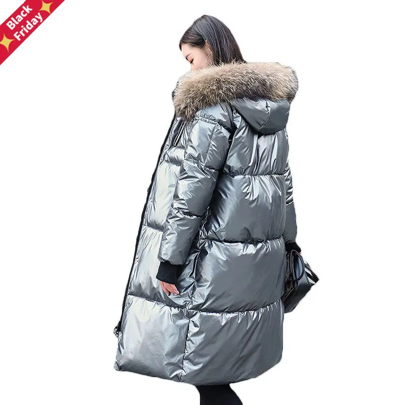 

2023 модные зимние пуховые куртки с большим меховым воротником, женская одежда, длинные парки с капюшоном, пальто, толстые теплые зимние куртк...